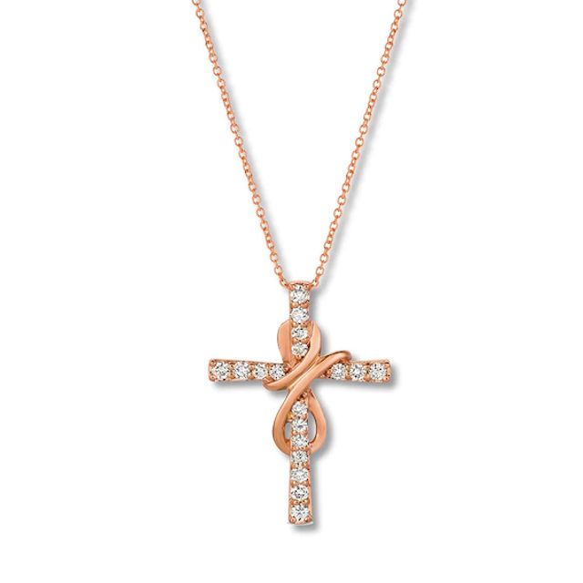 Le Vian Diamond Cross Necklace 1/2 ct tw 14K Strawberry Gold 18"