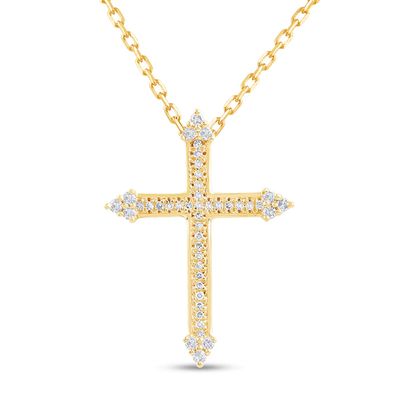 Diamond Cross Necklace 1/10 ct tw Round-cut 10K Yellow Gold