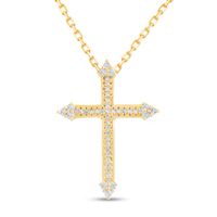Diamond Cross Necklace 1/10 ct tw Round-cut 10K Yellow Gold