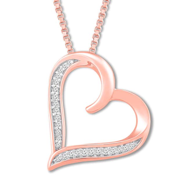 Diamond Heart Necklace 1/10 ct tw Round-cut 10K Rose Gold 18"