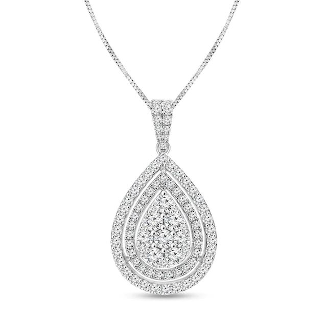 Diamond Teardrop Necklace 1-1/2 ct tw Round-cut 14K White Gold 18"