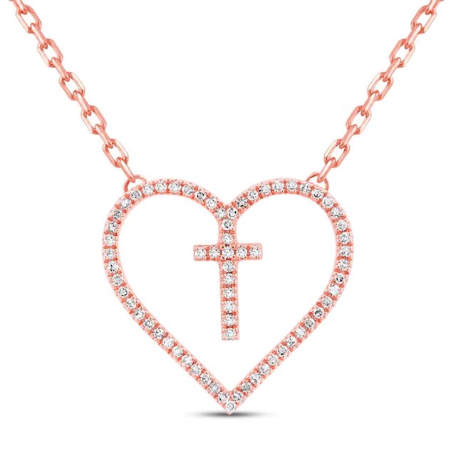 Cross Heart Necklace 1/8 ct tw Diamonds 10K Rose Gold