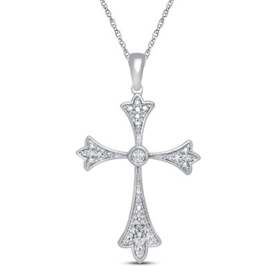 Diamond Cross Necklace Sterling Silver 18"