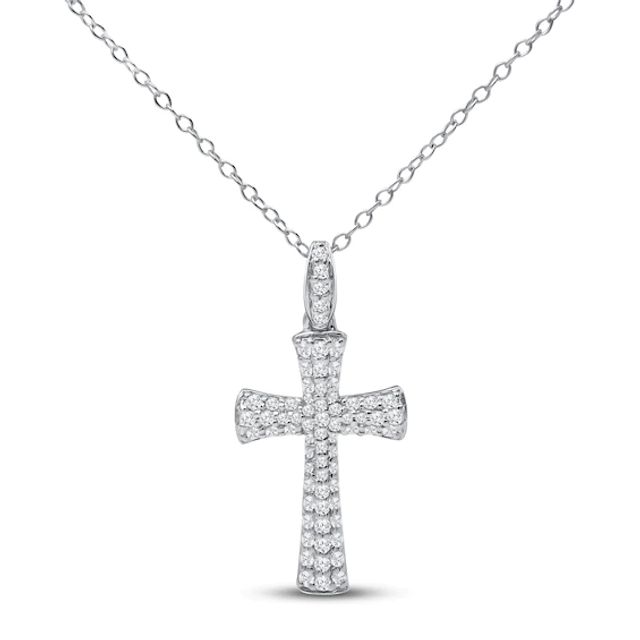 Diamond Cross Necklace 1/2 ct tw 10K White Gold 18"