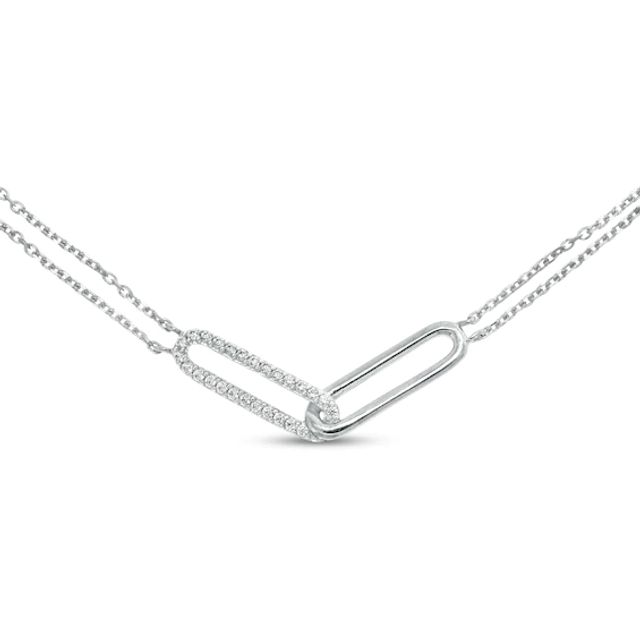 Diamond Paperclip Necklace 1/8 ct tw Round-cut Sterling Silver