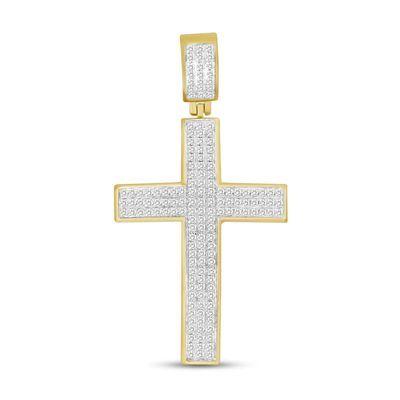 Kay Men's Diamond Cross Pendant 1/2 ct tw Round-cut 10K Yellow Gold