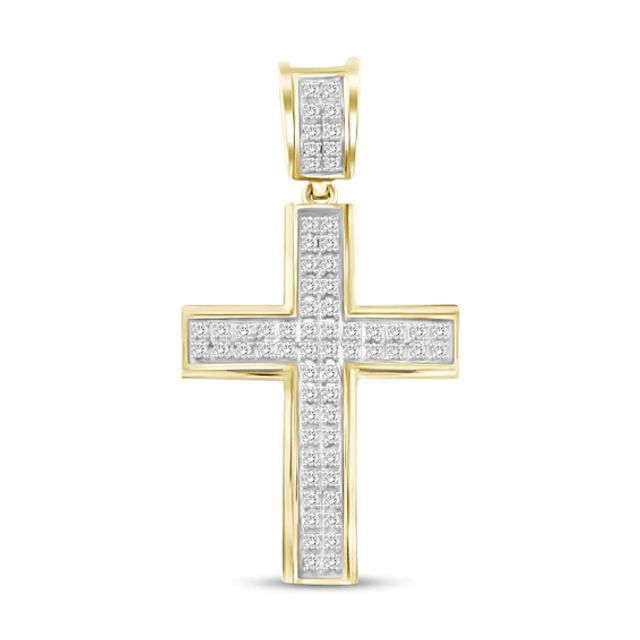 Men's Diamond Cross Pendant 1/5 ct tw Round-cut 10K Yellow Gold