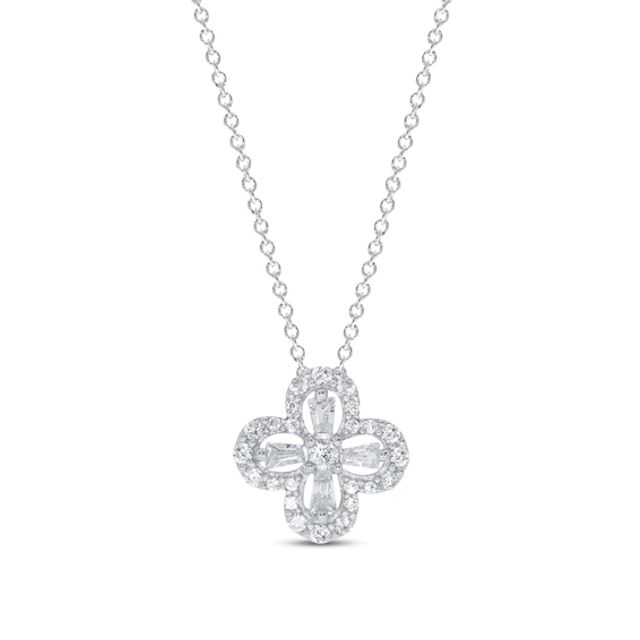 Diamond Clover Necklace 1/5 ct tw Round & Baguette Sterling Silver 18"