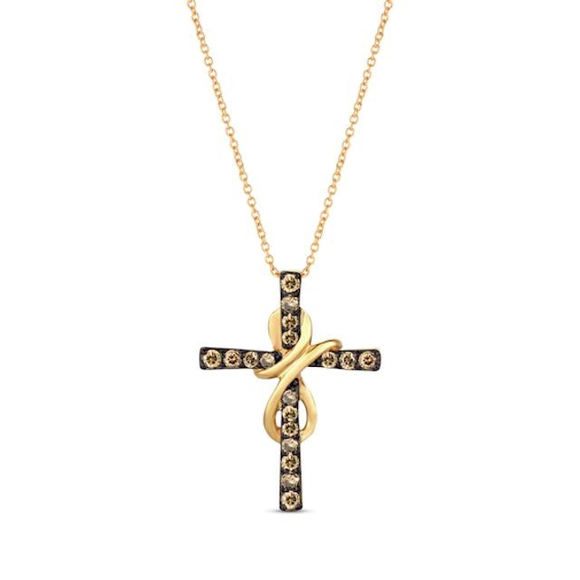 Le Vian Chocolate Diamond Cross Necklace 1/2 ct tw 14K Honey Gold 18"