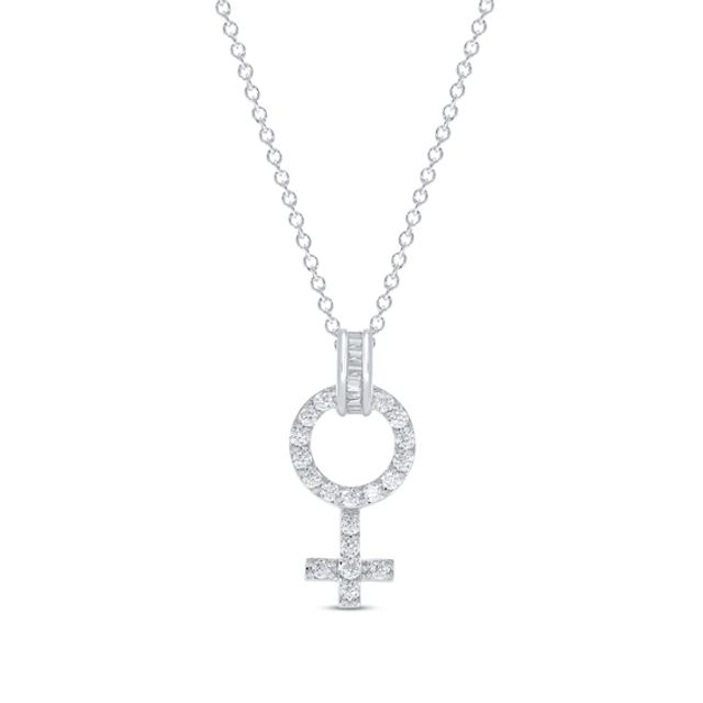 Diamond Female Symbol Necklace 1/4 ct tw Round & Baguette Sterling Silver 18"