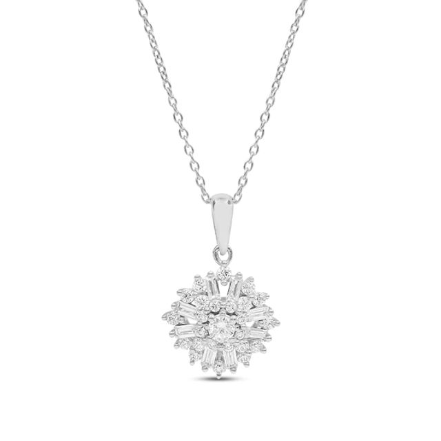 Diamond Necklace 1/2 ct tw Round & Baguette 10K White Gold 18"