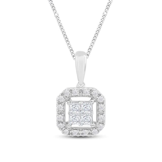 Kay Diamond Halo Necklace 1/4 ct tw Princess & Round 10K White Gold 19"