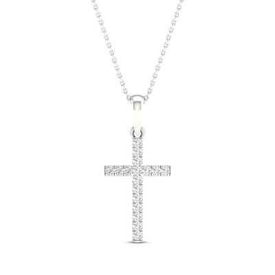 Diamond Cross Necklace 1/ ct tw Round-Cut 10K White Gold 18