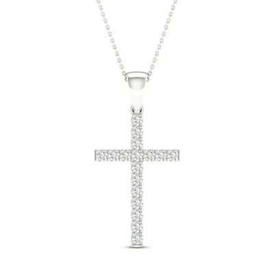 Diamond Cross Necklace 1/4 ct tw Round-Cut 10K White Gold 18"