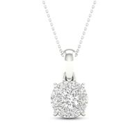 Diamond Halo Necklace 1/ ct tw Round-Cut 10K White Gold 18