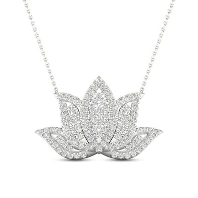 Kay By Women For Women Diamond Lotus Necklace 1/3 ct tw Round-cut 10K White Gold 18"
