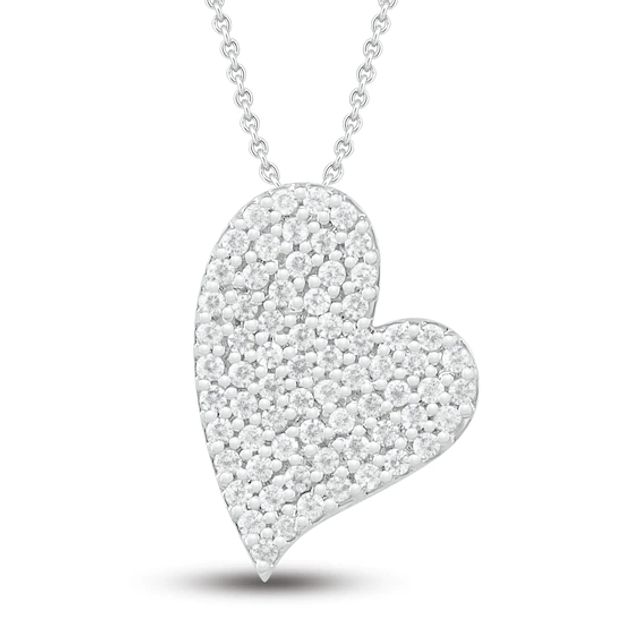 Diamond Heart Necklace 1/3 ct tw Round-cut 10K White Gold 18"