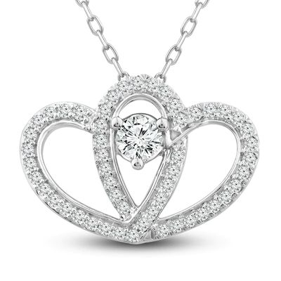 Diamond Heart Necklace 1/2 ct tw Round-Cut Sterling Silver 18"