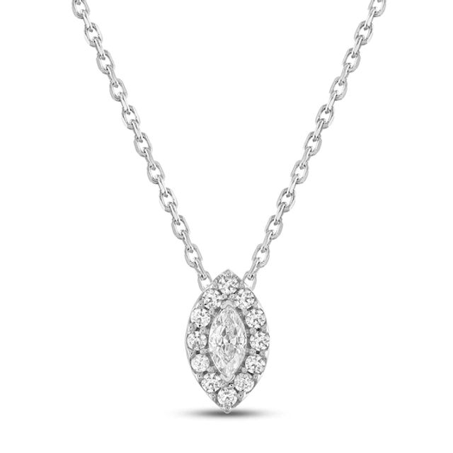 Diamond Necklace 1/4 ct tw Marquise and Round-cut 14K White Gold 18"