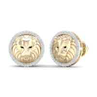 Kay Men's Black & White Diamond Lion Stud Earrings 1/5 ct tw Round-cut 10K Yellow Gold