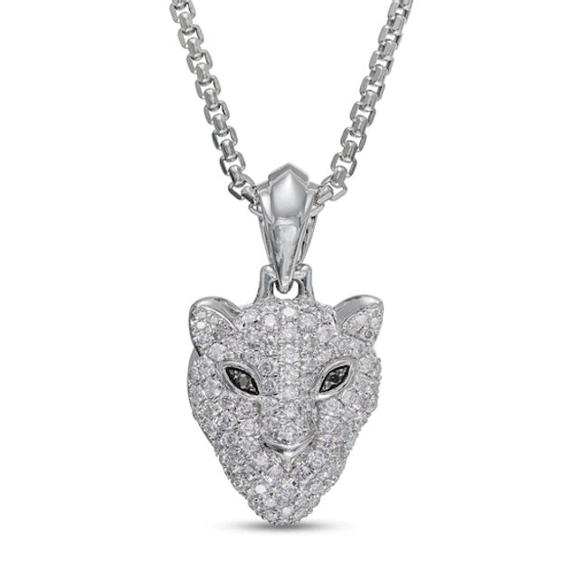 Kay Men's Black & White Diamond Panther Necklace 7/8 ct tw Round-cut 10K White Gold 22"