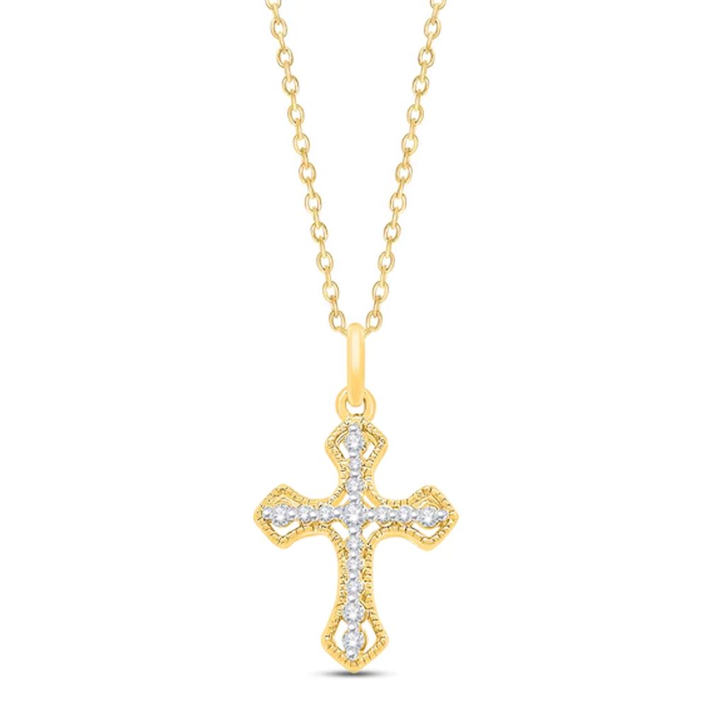 Diamond Cross Necklace 1/10 ct tw Round-cut 10K Yellow Gold 18"