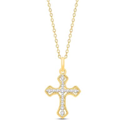 Diamond Cross Necklace 1/10 ct tw Round-cut 10K Yellow Gold 18"