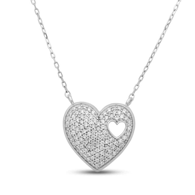 Diamond Heart Necklace 1/3 ct tw Round-cut Sterling Silver 18"