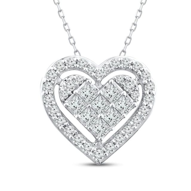 Kay Diamond Heart Necklace 1/3 ct tw Round & Princess-cut 10K White Gold 18"
