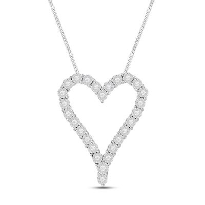 Diamond Heart Necklace 1/10 ct tw Round-cut Sterling Silver 19"