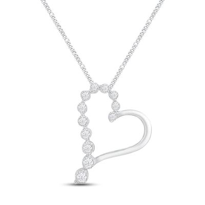 Diamond Heart Necklace 1/4 ct tw Round-cut 10K White Gold 18"