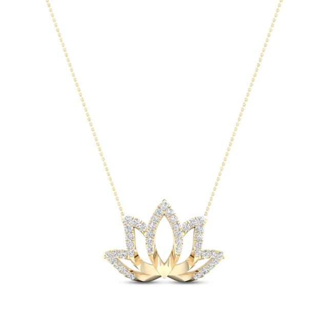 Kay By Women For Women Diamond Lotus Necklace 1/8 ct tw Round-cut 10K Yellow Gold 18"