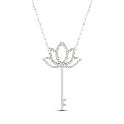 Kay By Women For Women Diamond Lotus Key Necklace 1/5 ct tw Round-cut Sterling Silver 18"