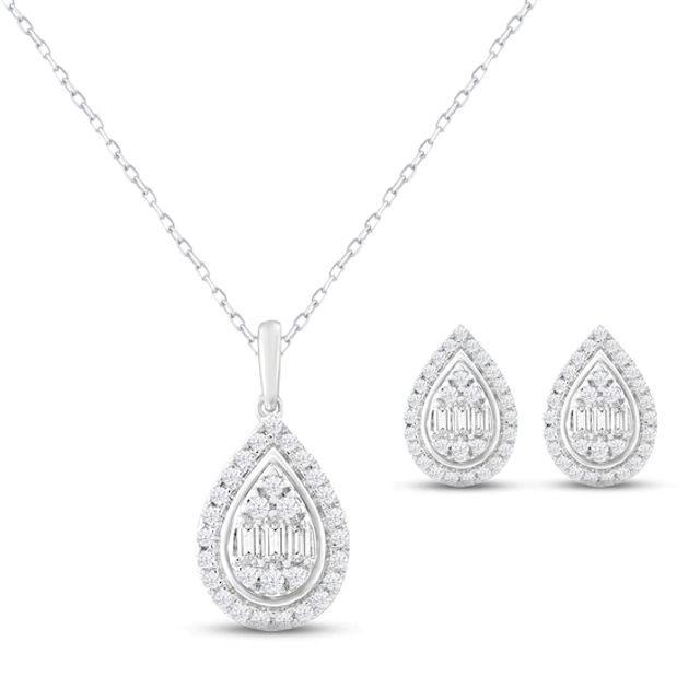 Multi-Diamond Boxed Set 1/2 ct tw Baguette & Round-cut Sterling Silver