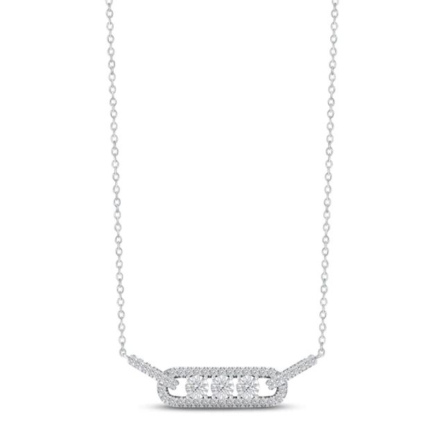 Diamond Three-Stone Necklace 1/5 ct tw Round-cut Sterling Silver 18"