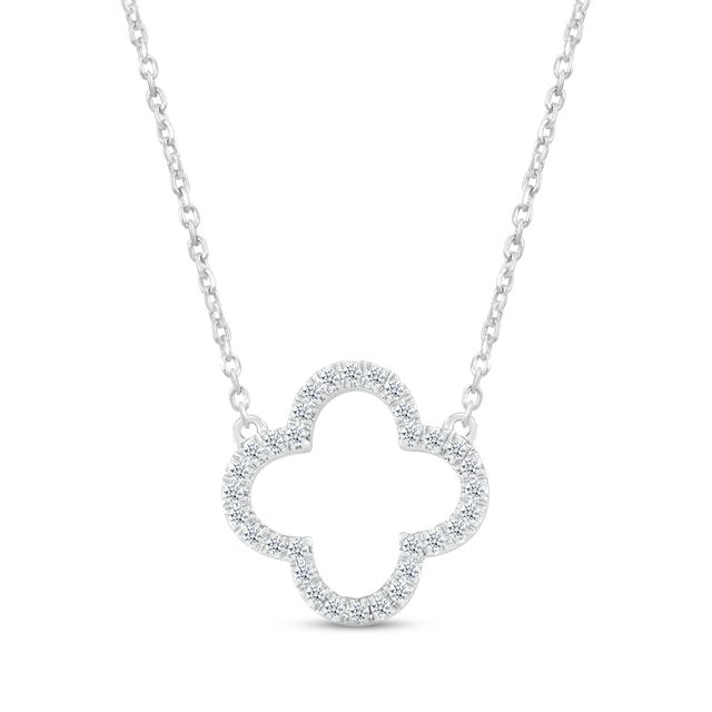 Diamond Open Clover Necklace 1/10 ct tw Sterling Silver 18"