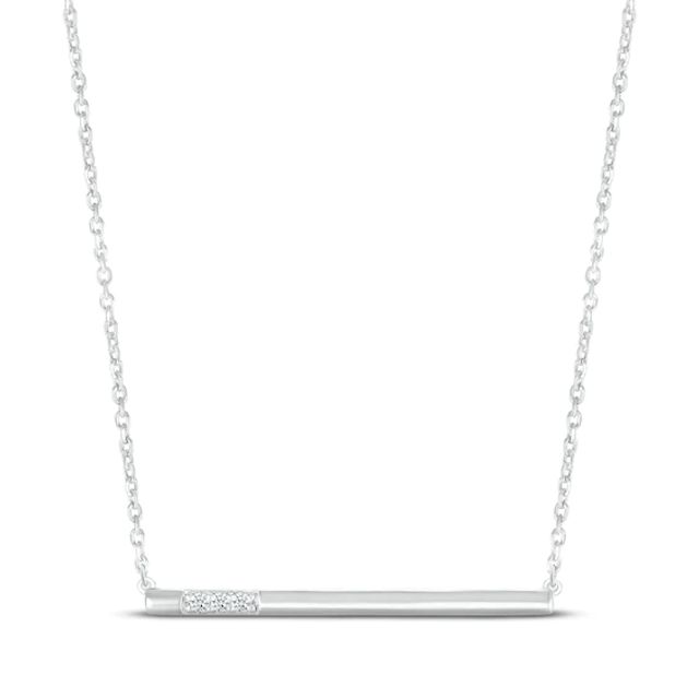 Diamond Three-Stone Bar Necklace Sterling Silver 18"