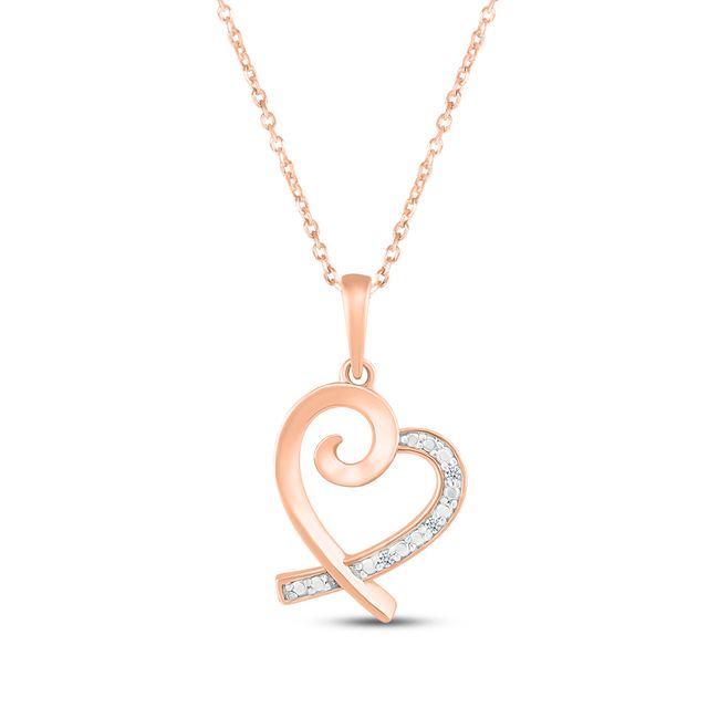 Diamond Swirl Heart Necklace 10K Rose Gold 18"