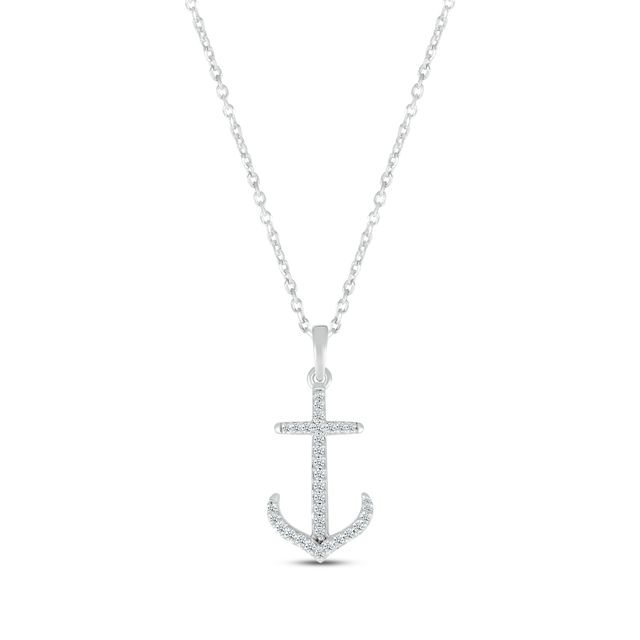 Diamond Anchor Necklace 1/10 ct tw Round-cut Sterling Silver 18"