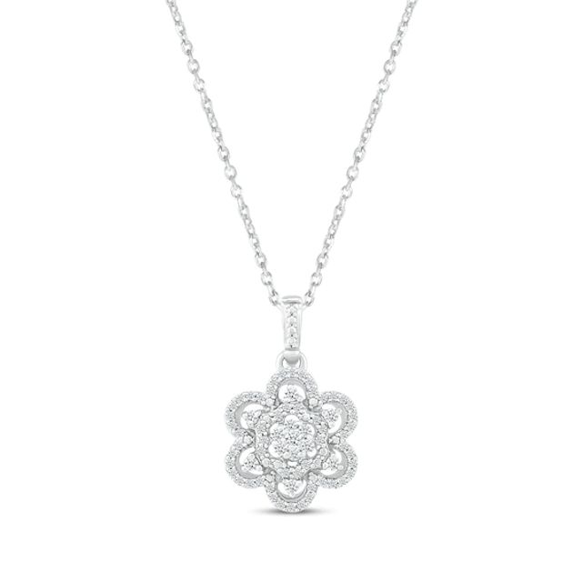 Diamond Flower Necklace 1/4 ct tw 10K White Gold 18"