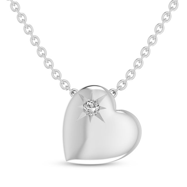 Diamond Tilted Heart Necklace, Silver or White Gold