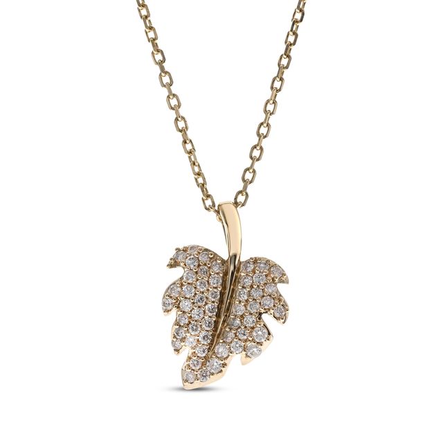 Diamond Palm Leaf Necklace 1/5 ct tw 10K Yellow Gold 18"