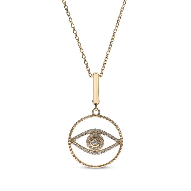 Diamond Evil Eye Circle Necklace 1/8 ct tw 10K Yellow Gold 18"