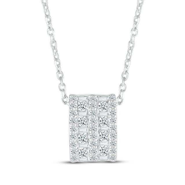 Baguette & Round-Cut Diamond Barrel Necklace 1/3 ct tw 10K White Gold 18”