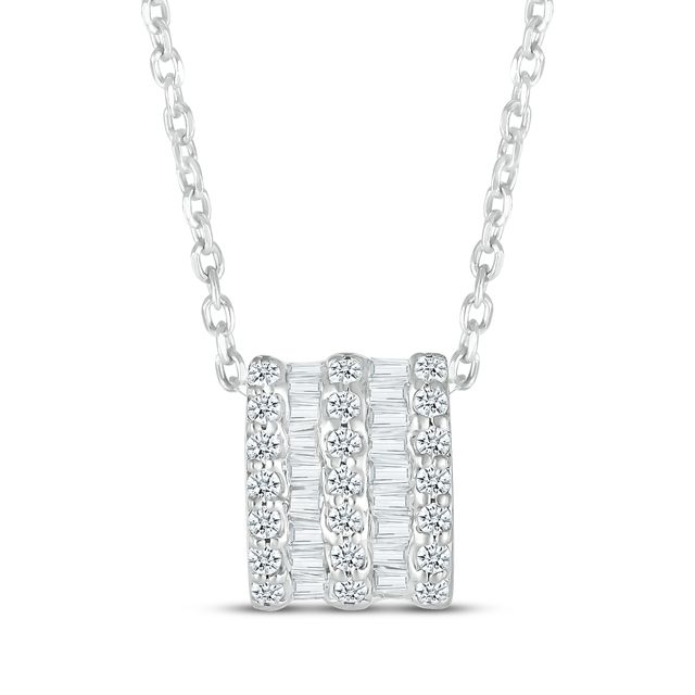 Baguette & Round-Cut Diamond Five-Row Barrel Necklace 1/4 ct tw 10K White Gold 18”