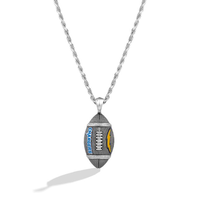 True Fans Los Angeles Chargers 1/20 CT. T.W. Diamond Vertical Football Necklace in Sterling Silver