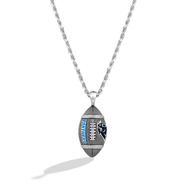True Fans Carolina Panthers 1/20 CT. T.W. Diamond Vertical Football Necklace in Sterling Silver