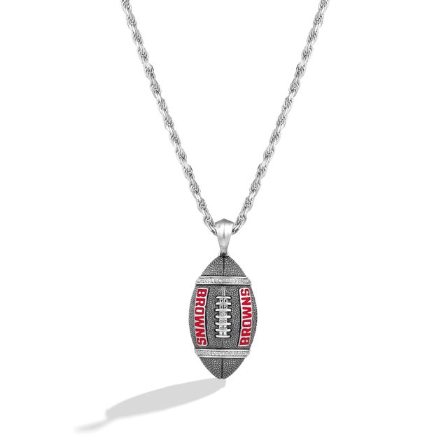 True Fans Cleveland Browns 1/5 CT. T.W. Diamond and Enamel Reversible  Shield Necklace in Sterling Silver