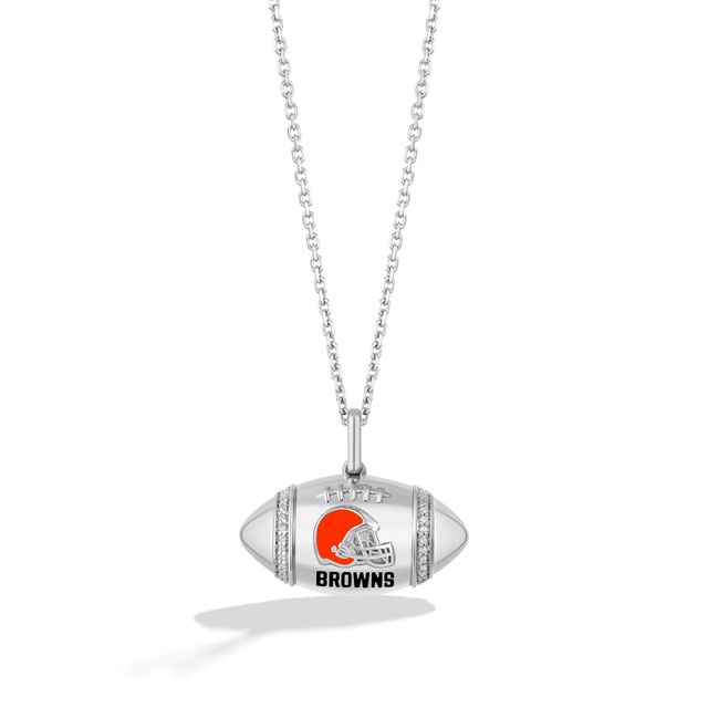 True Fans Cleveland Browns 1/5 CT. T.W. Diamond and Enamel Reversible  Shield Necklace in Sterling Silver