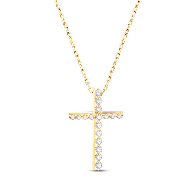 Round-Cut Diamond Cross Necklace 1/5 ct tw 10K Yellow Gold 18”